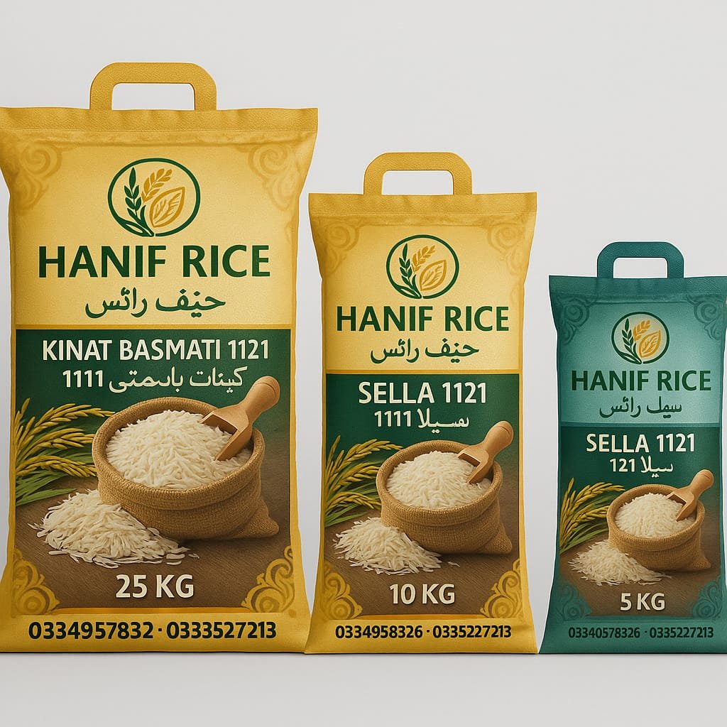 Hanif Rice Traders Sella 1121 in 25 kg, 10 kg and 5 kg packs